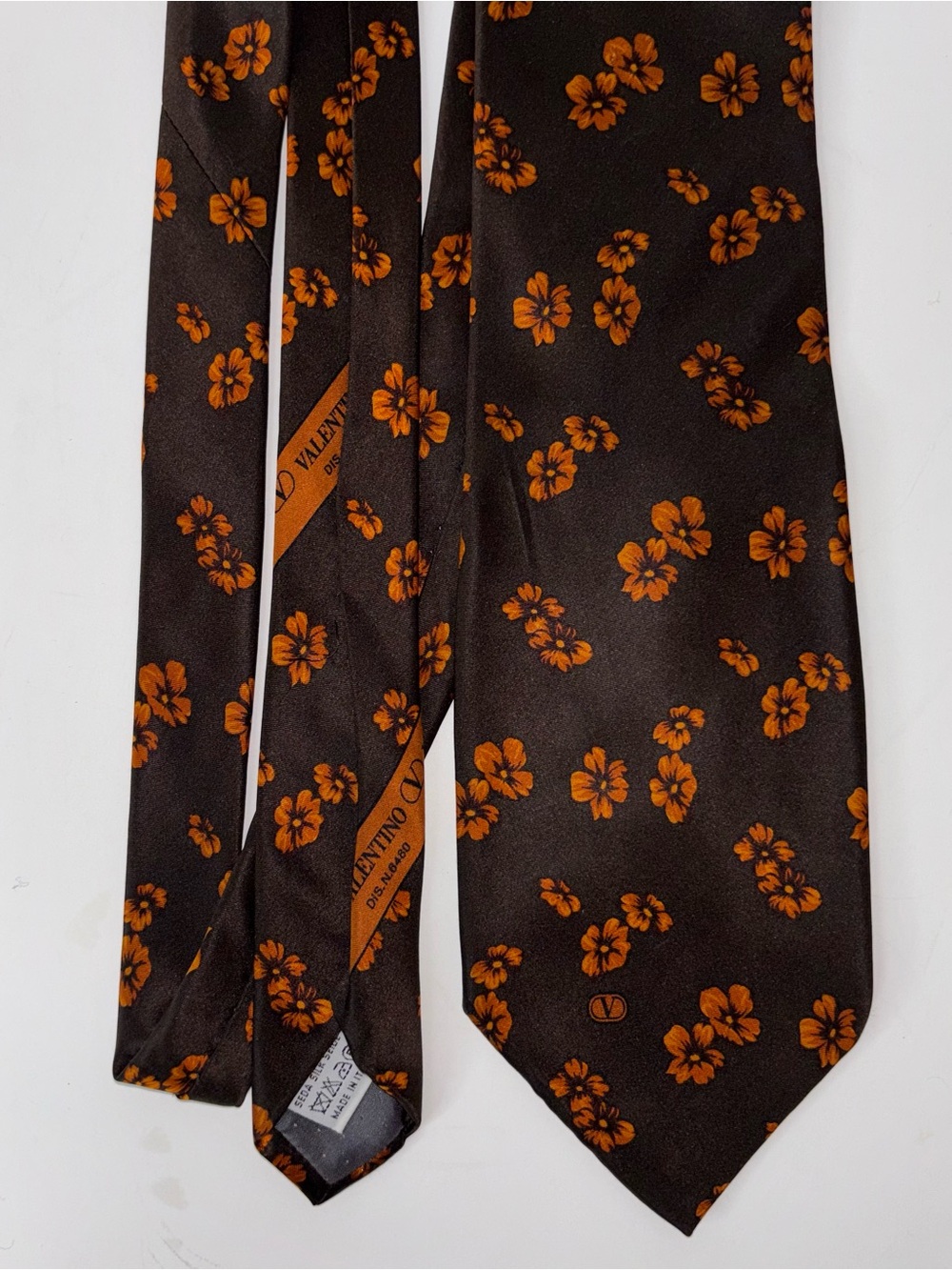 Vintage Valentino Cravatte Silk Tie Brown Orange Flowers Luxury Made In Italy